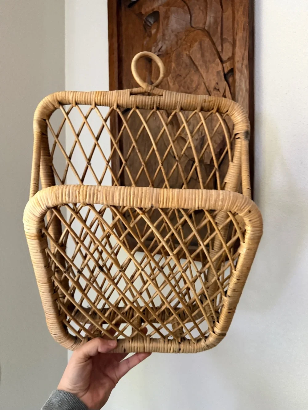 Vintage Rattan Wall Magazine Rack Two Tier Boho